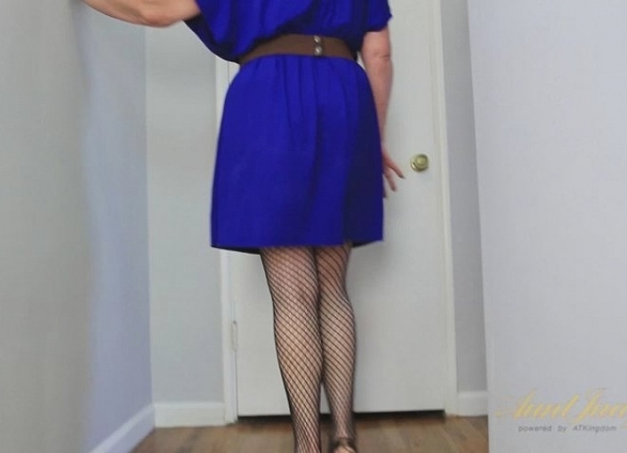 Pale Skin Redhead Suzanne Likes Fishnet Stockings. Her Chubby Mat